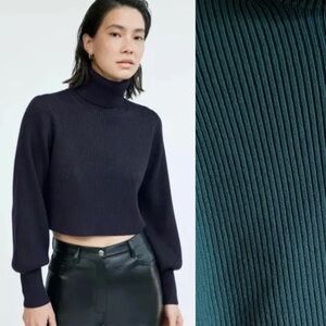 Aritzia Wilfred Sz S Rebecca Duck Blue Knit Turtleneck Merino Wool Sweater
